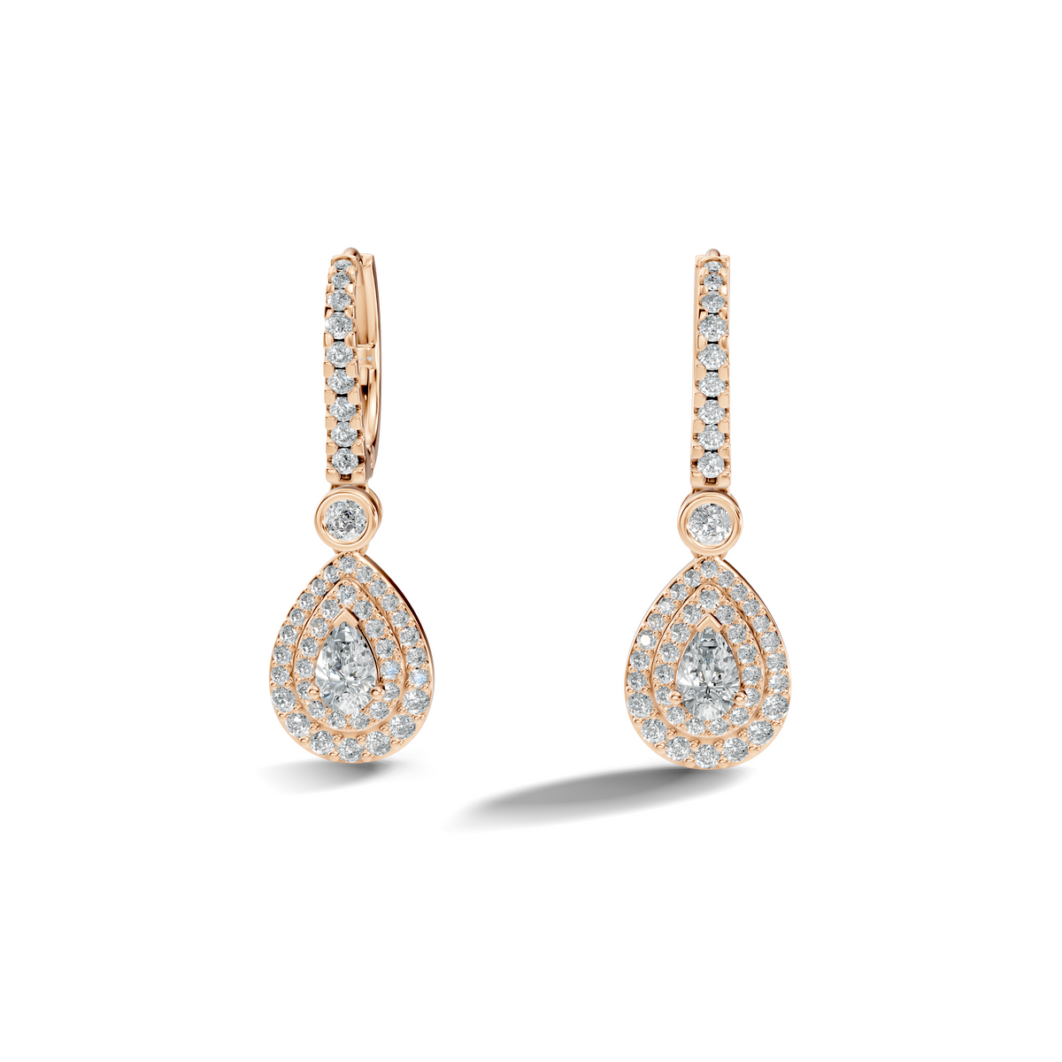 Avera Pear Double Halo Drop Earrings