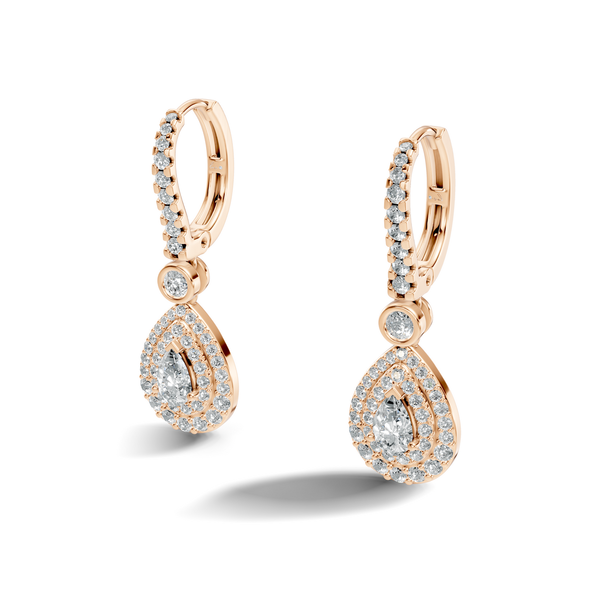 Avera Pear Double Halo Drop Earrings