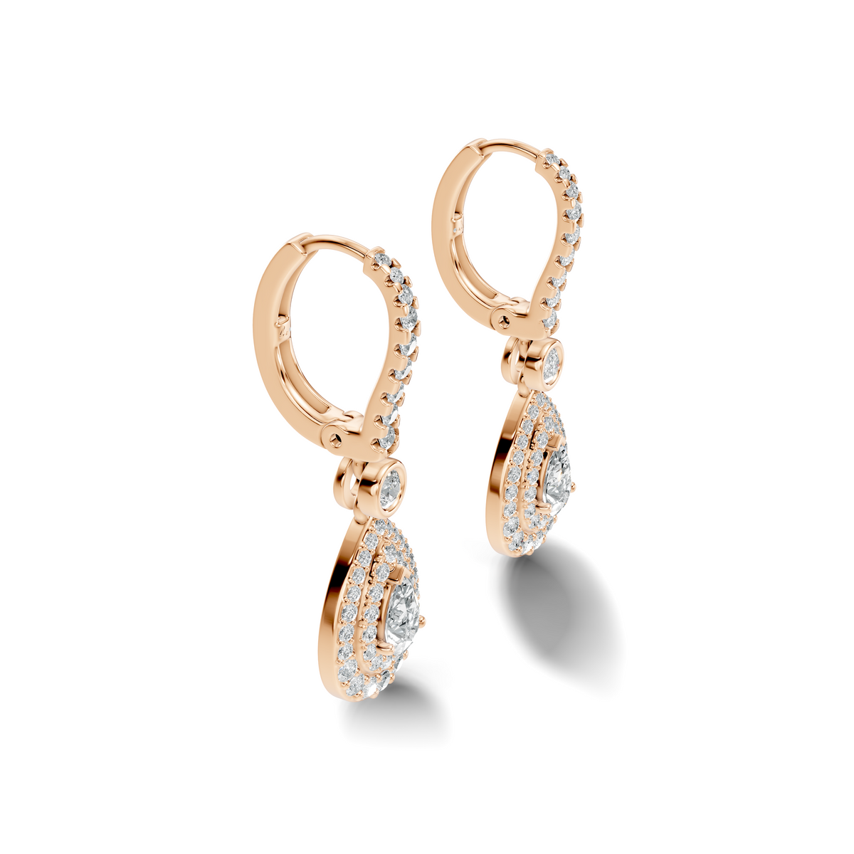 Avera Pear Double Halo Drop Earrings